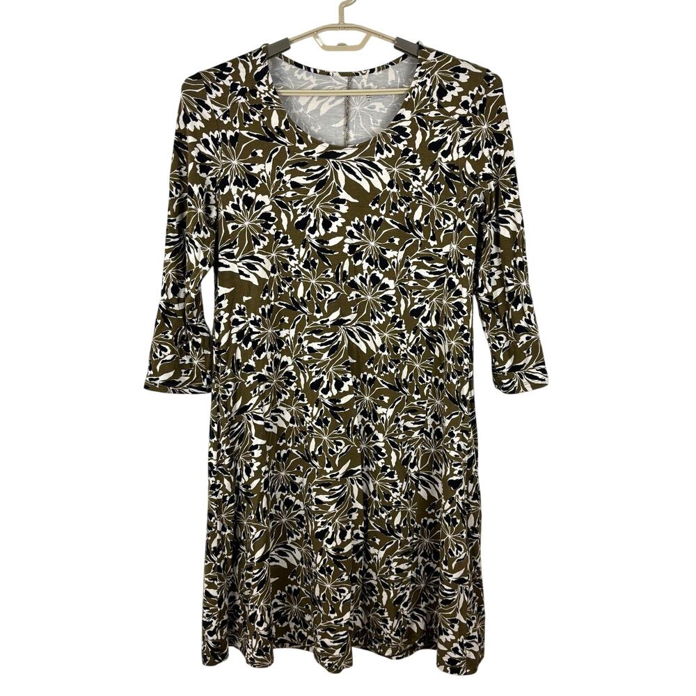 Garnet Hill Tencel Floral Dress Medium flowy knee-length jersey knit stretch